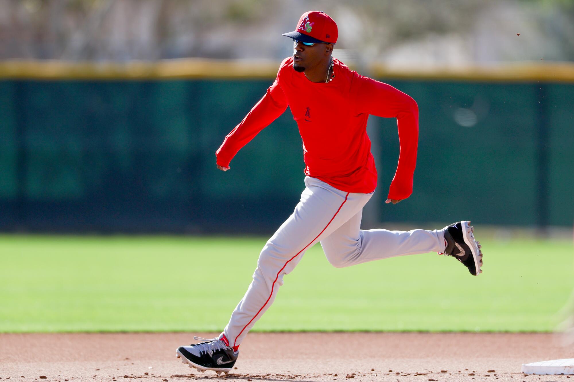 Jorge Soler rounds the bases for a practice drill.