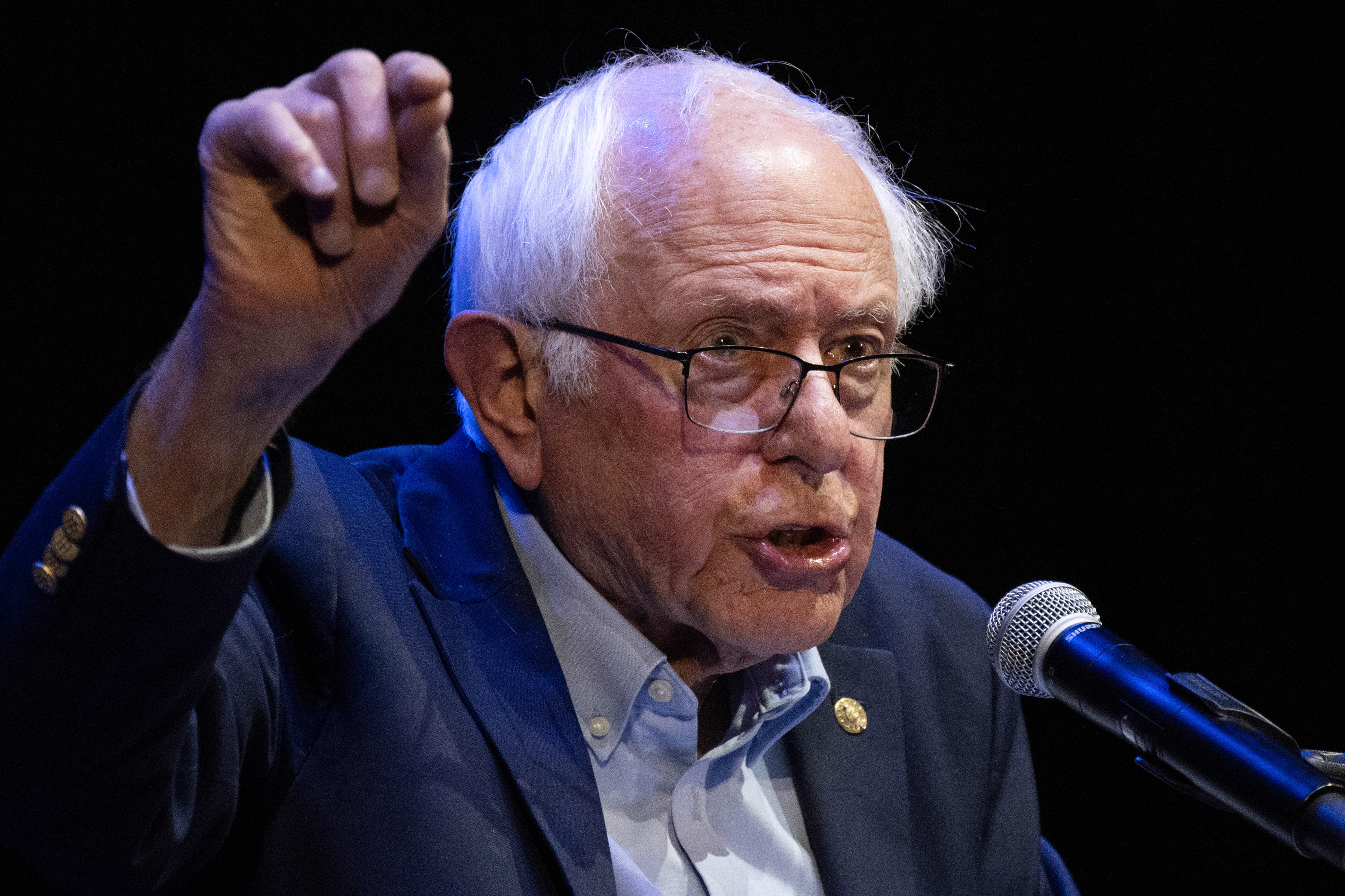 U.S. Sen. Bernie Sanders speaks during a rally in support...