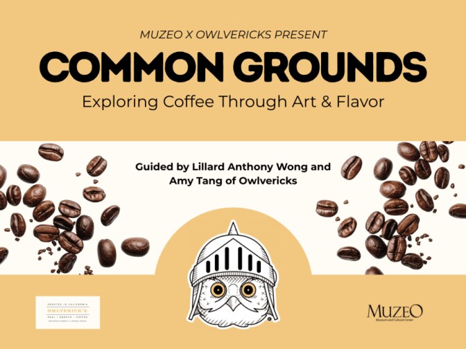 A banner image promoting an event called "Coffee Grounds: Exploring Coffee Through Art & Flavor."