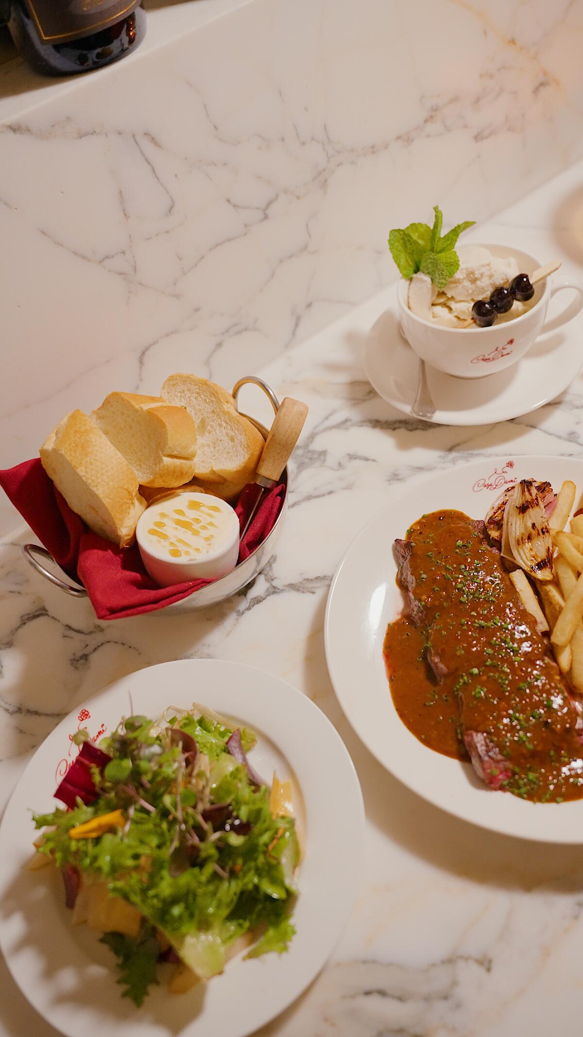 Steak Frites Night at CasaDami features and steak dinner with salad course and affogato for dessert.