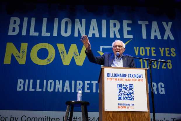 U.S. Sen. Bernie Sanders speaks during a rally in support of a proposed billionaires tax in California at the Wiltern in Los Angeles on Wednesday, Feb. 18, 2026. (Photo by Drew A. Kelley, Press-Telegram/SCNG)