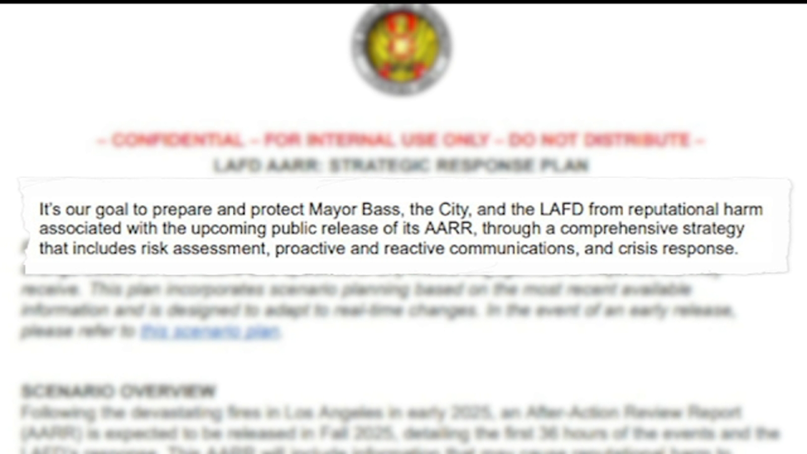 Memo shows Los Angeles Fire Department tried to 'protect' Mayor Karen Bass ahead of release of Palisades Fire after-action report