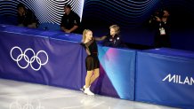 Niina Petrokina of Team Estonia and Ilia Malinin of Team United States perform in the Women Single Skating routine during a Figure Skating Exhibition Gala.