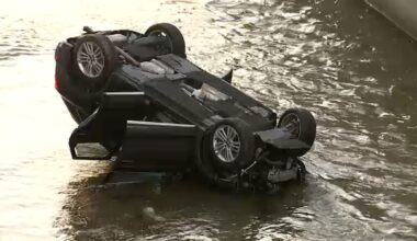 Man rescued from LA River after SUV crashes, overturns in Valley Village, firefighters say