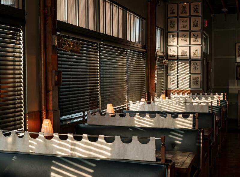 A row of booths before service at Hermon's in Los Angeles. 