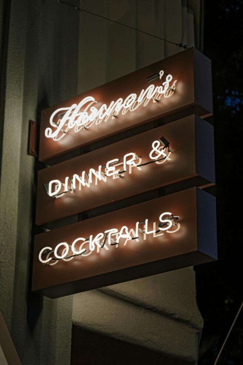 LOS ANGELES CA - FEBRUARY 7, 2026: Glowing neon sigh at Hermon's in Los Angeles on Saturday, February 7, 2026 (Ron De Angelis / For The Times)