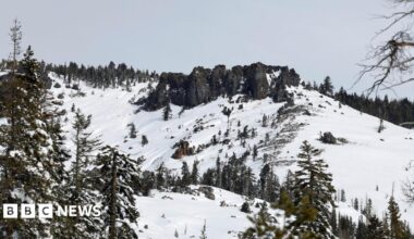 The top of Castle Peak, site of a deadly avalanche in the Sierra Nevada mountains near Soda Springs, California, on 21 February 2026.