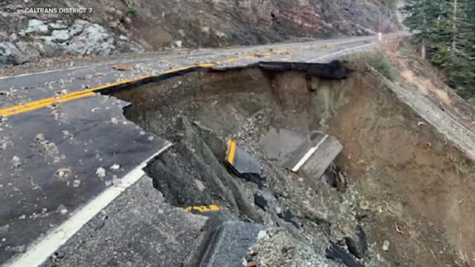 Heavy rain washes out multiple sections of Angeles Crest Highway in Angeles National Forest