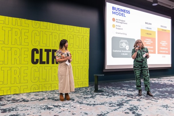 From right: Justina Martino and Julie Bernadeth-Crumb of Art Tonic became business partners during their EveryDay Creative cohort. (Photo by Doug Cupid Photography, courtesy of CLTRE)