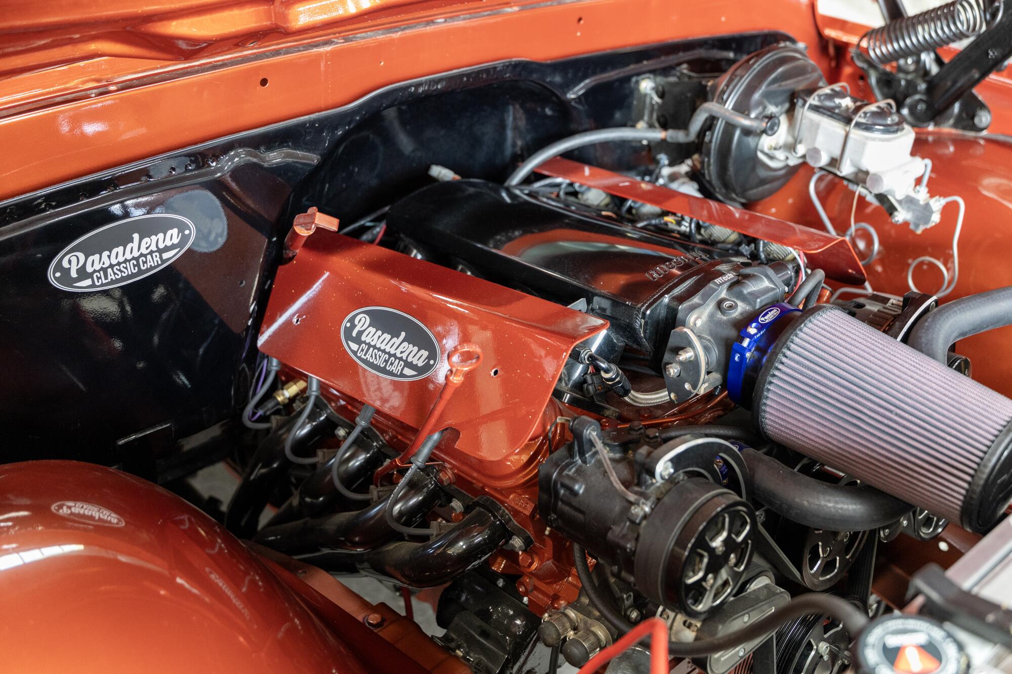 A view of new LS engine conversion in the 1972 Chevy C10 short bed.