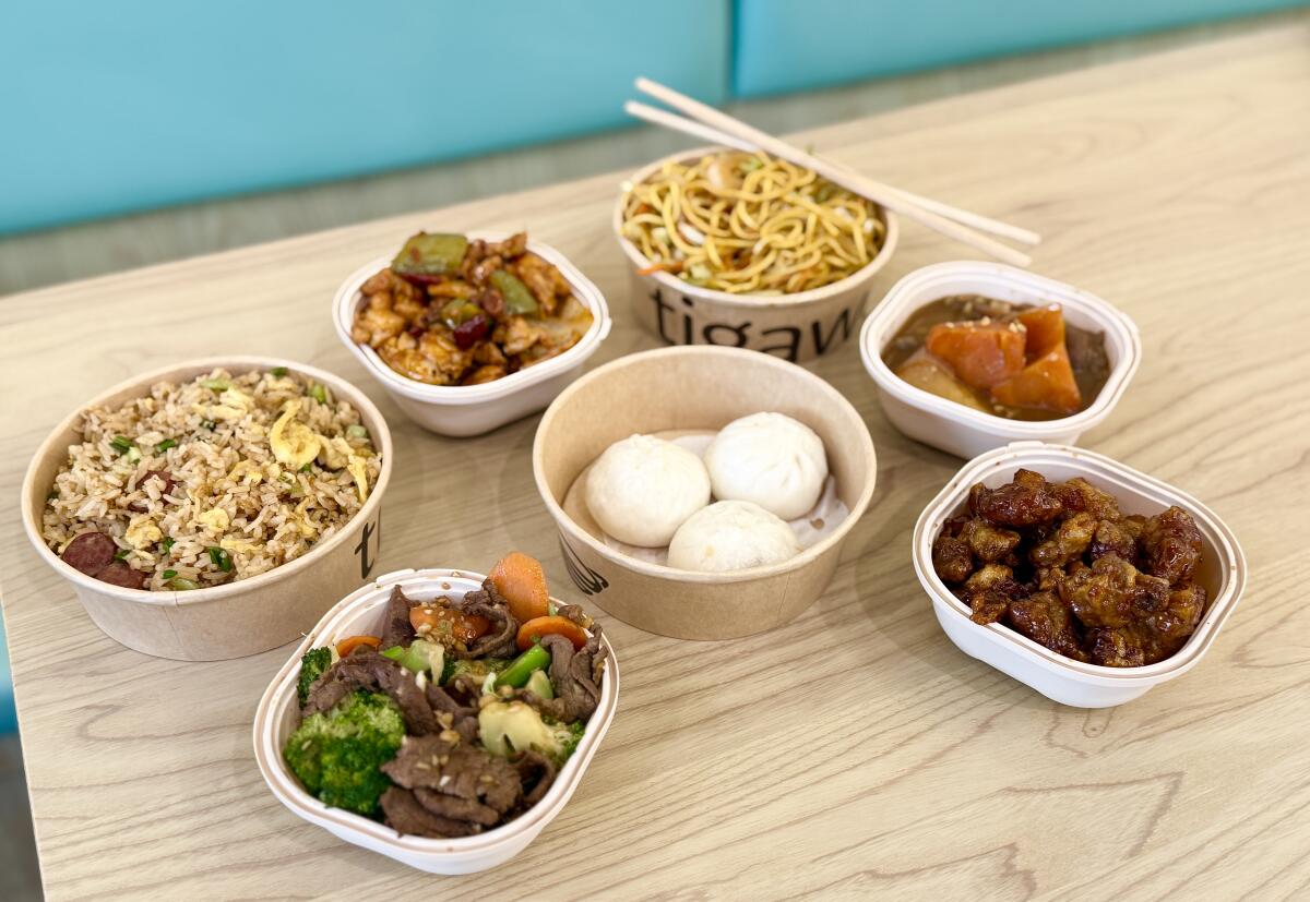 A selection of dishes made with the restaurant's automatic wok at Tigawok in Burbank.