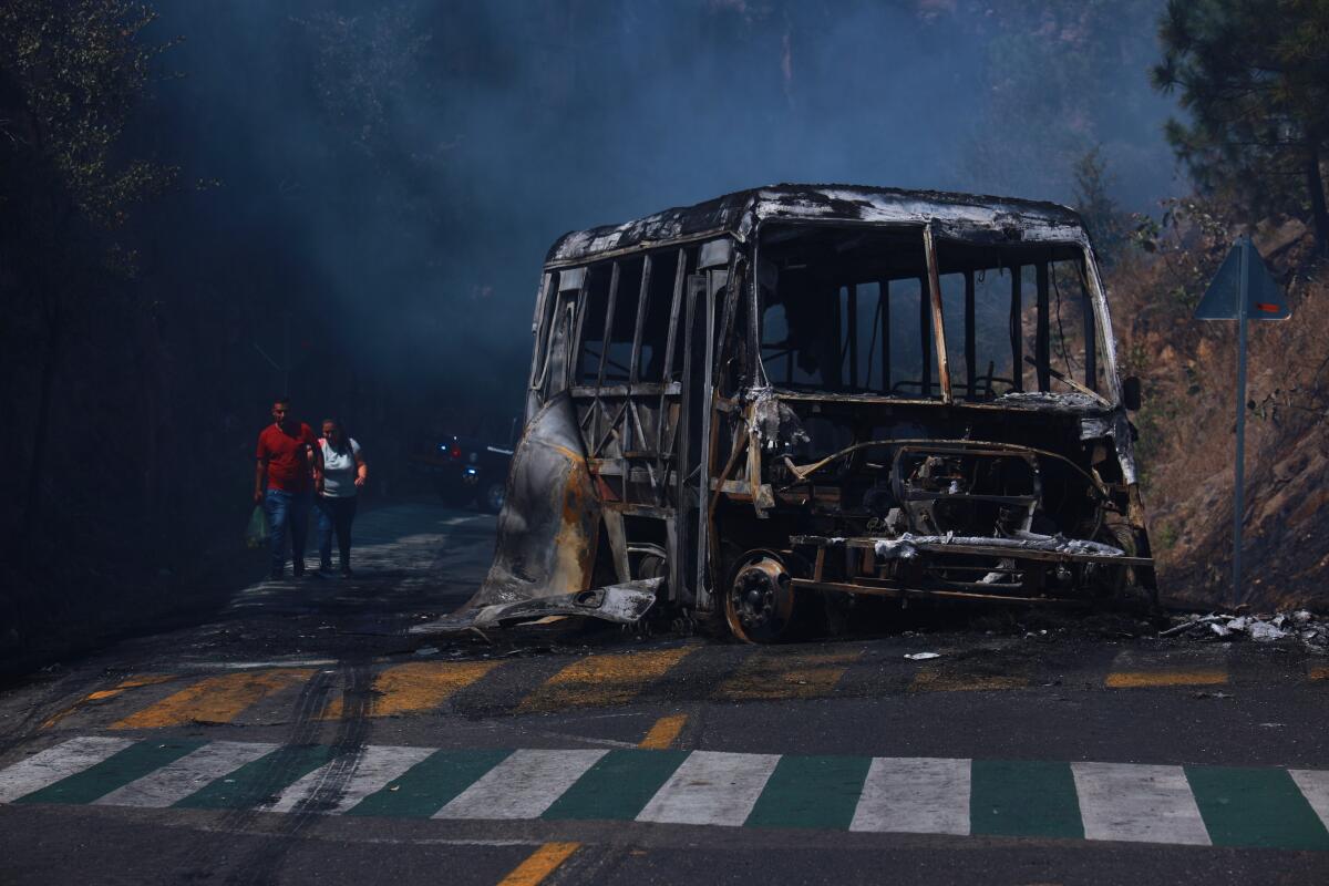 A burned bus in Mexico