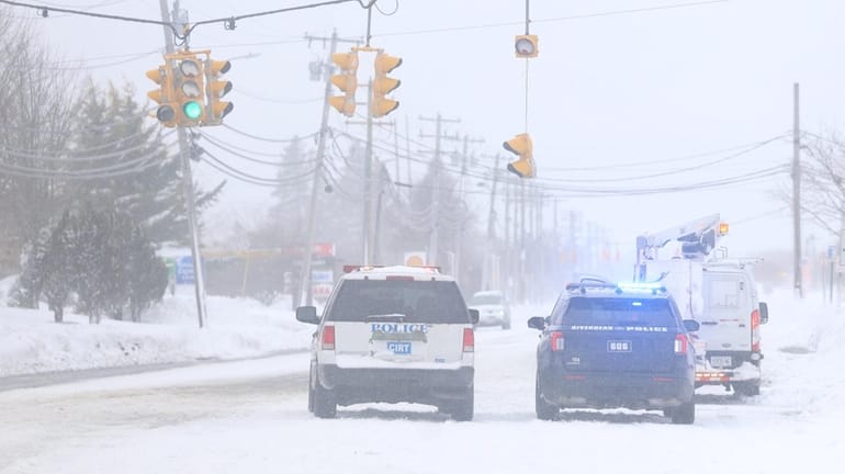 Winds knocked down a streetlight along County Road 58 in...
