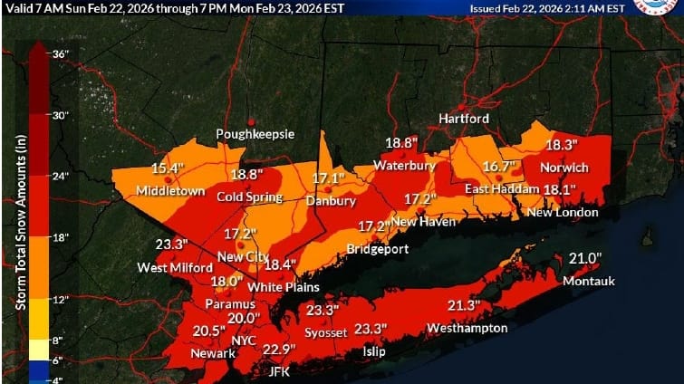These are the latest snowfall projections from the National Weather...