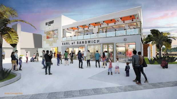 Concept art of the Earl of Sandwich restaurant and Carnaby Tavern rooftop bar coming to Downtown Disney. (Courtesy of Disneyland)