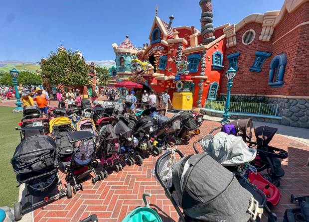 Strollers are lined up in front of Roger Rabbit's Car Toon Spin at Mickey's Toontown inside Disneyland at the Disneyland Resort in Anaheim, CA, in 2024. (Photo by Jeff Gritchen, Orange County Register/SCNG)