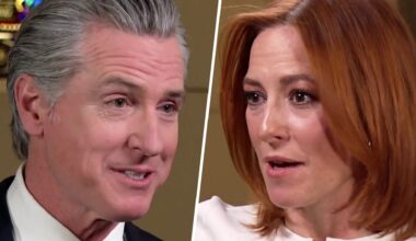 California Governor Gavin Newsom talks with Jen Psaki