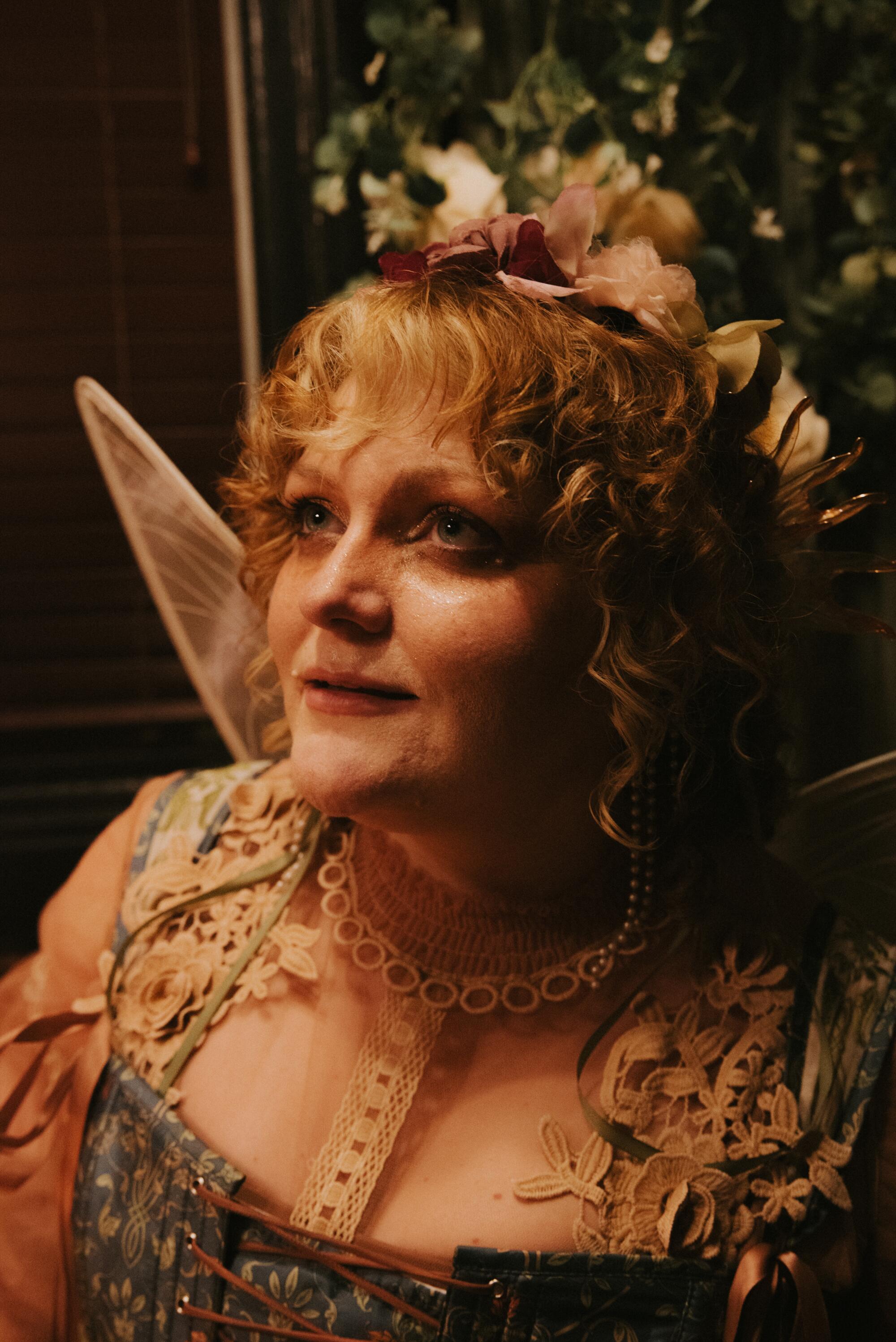 A fairy at a media preview for North Hollywood's new Witch's Cottage.