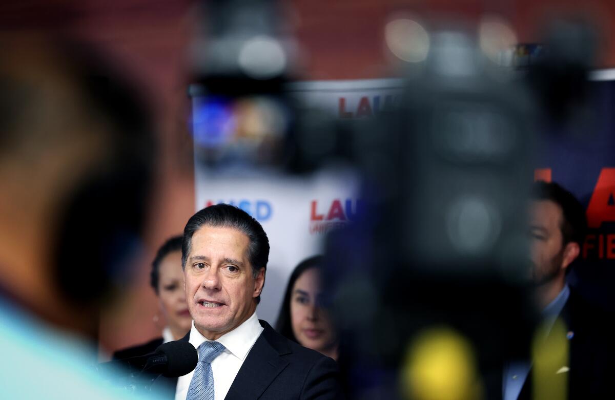 LAUSD Supt. Alberto Carvalho speaks during a news conference 