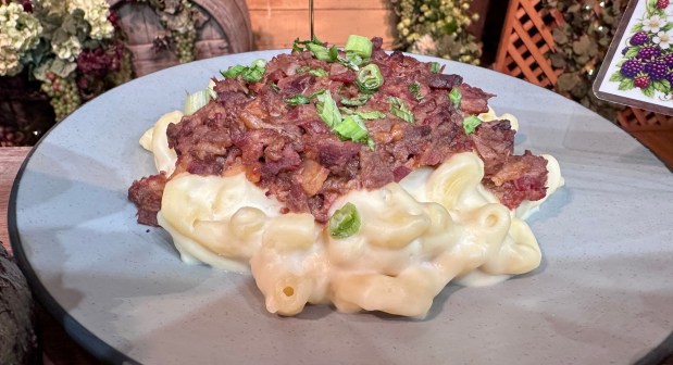 Boysenberry Beef Brisket over Mac and Cheese available during the Knott's Boysenberry Festival. (Photo by Brady MacDonald, Orange County Register/SCNG)