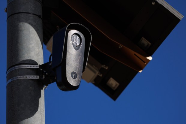 A license plate reader on Santa Teresa Boulevard is seen in Morgan Hill, California, on Oct.10, 2023. (Dai Sugano/Bay Area News Group)