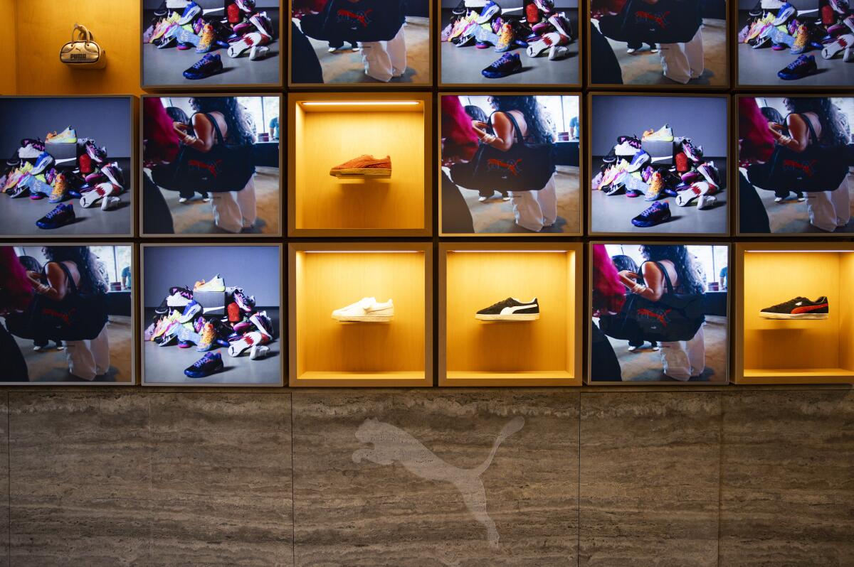 Puma shoes are on display in the Puma Studio L.A.