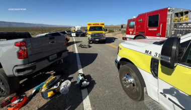 3 dead, 5 injured in crash on Highway 95 at California-Nevada border, San Bernardino County Fire says