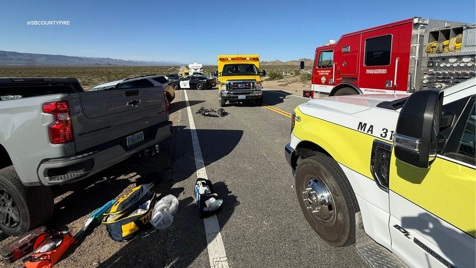 3 dead, 5 injured in crash on Highway 95 at California-Nevada border, San Bernardino County Fire says