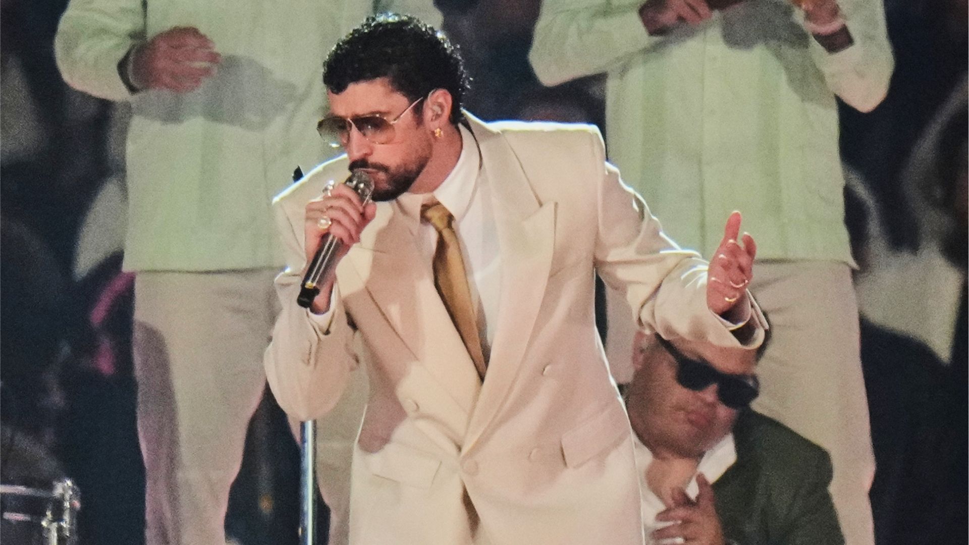 FILE - Puerto Rico artist Bad Bunny performs during his "DeBÍ TiRAR MáS FOToS" tour in Mexico City on Dec. 10, 2025.