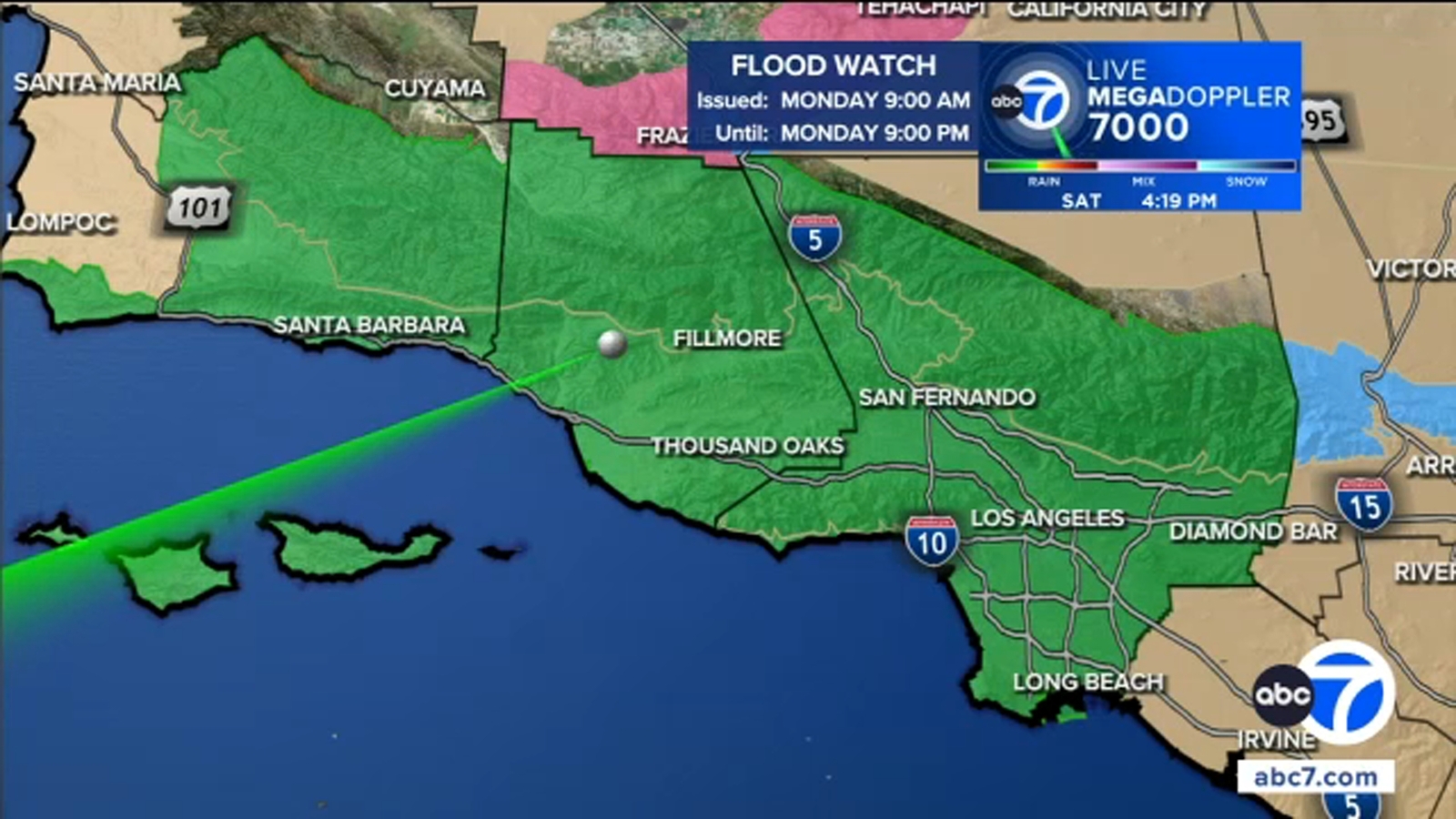 Flood Watch issued for much of Southern California beginning Monday morning