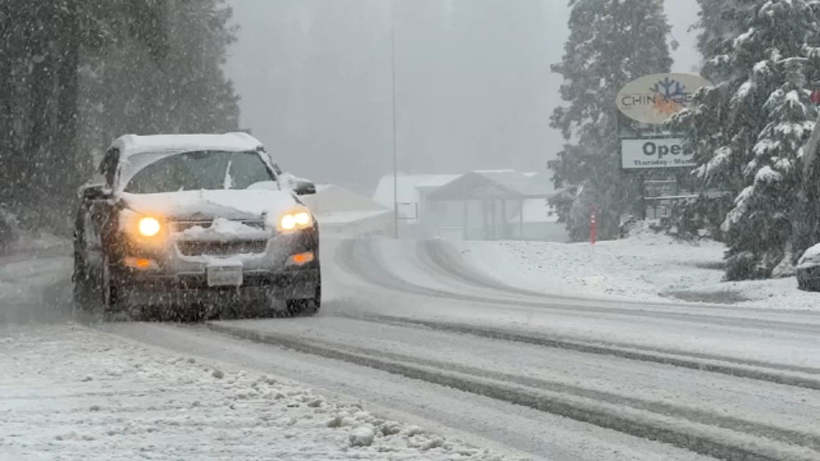 Winter storm dumps rain and snow across Fresno County roads