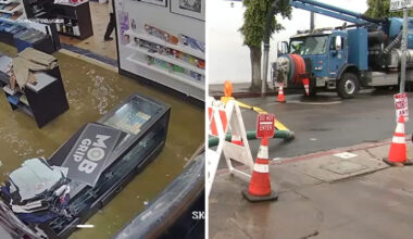 Fairfax District businesses flooded as heavy rain swamps Melrose Avenue