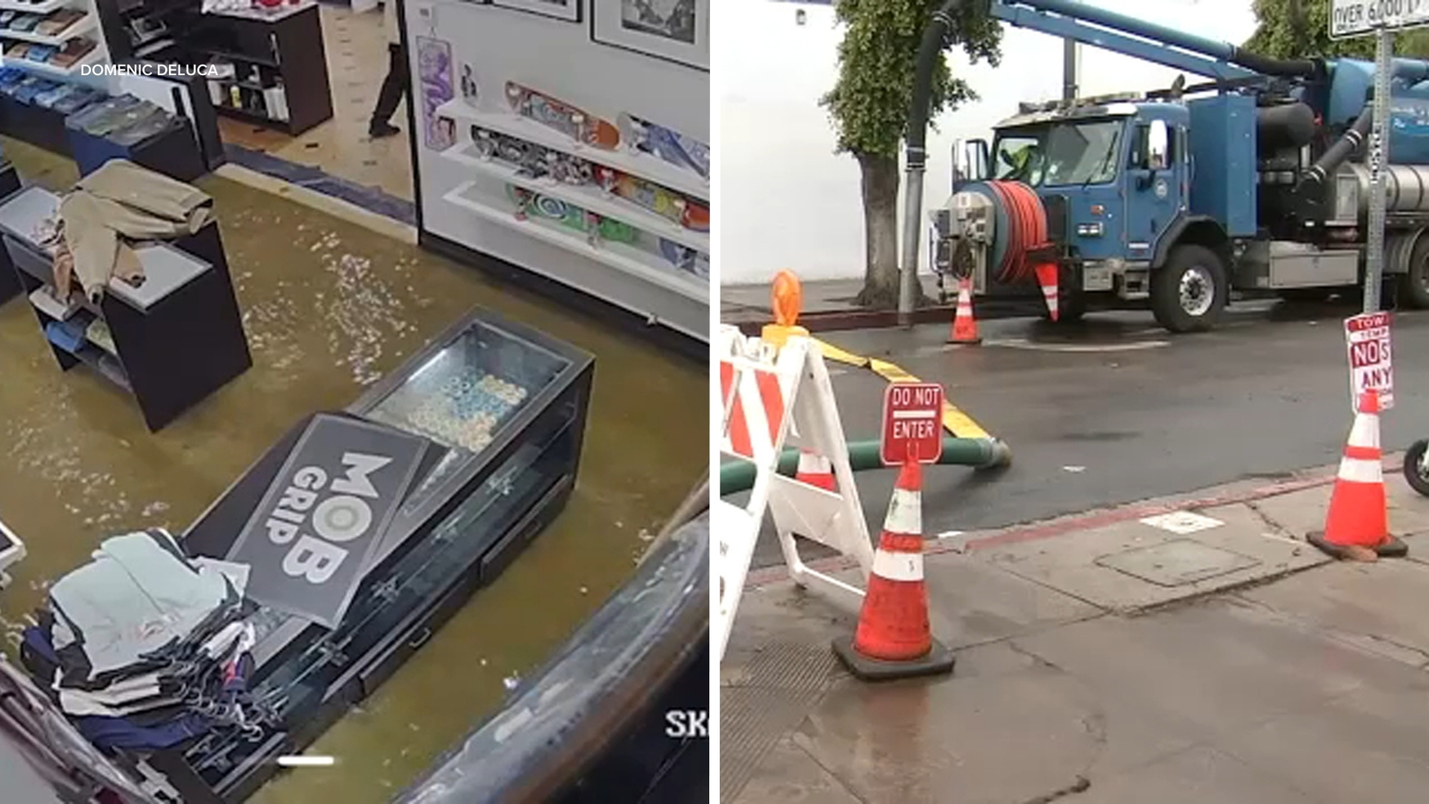 Fairfax District businesses flooded as heavy rain swamps Melrose Avenue