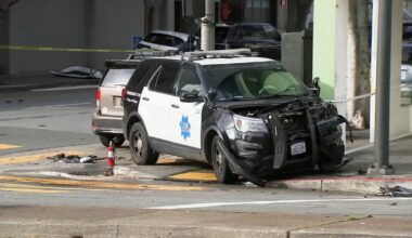 Driver injured after San Francisco police collide with car while in pursuit of another vehicle at Pine and Divisadero Streets