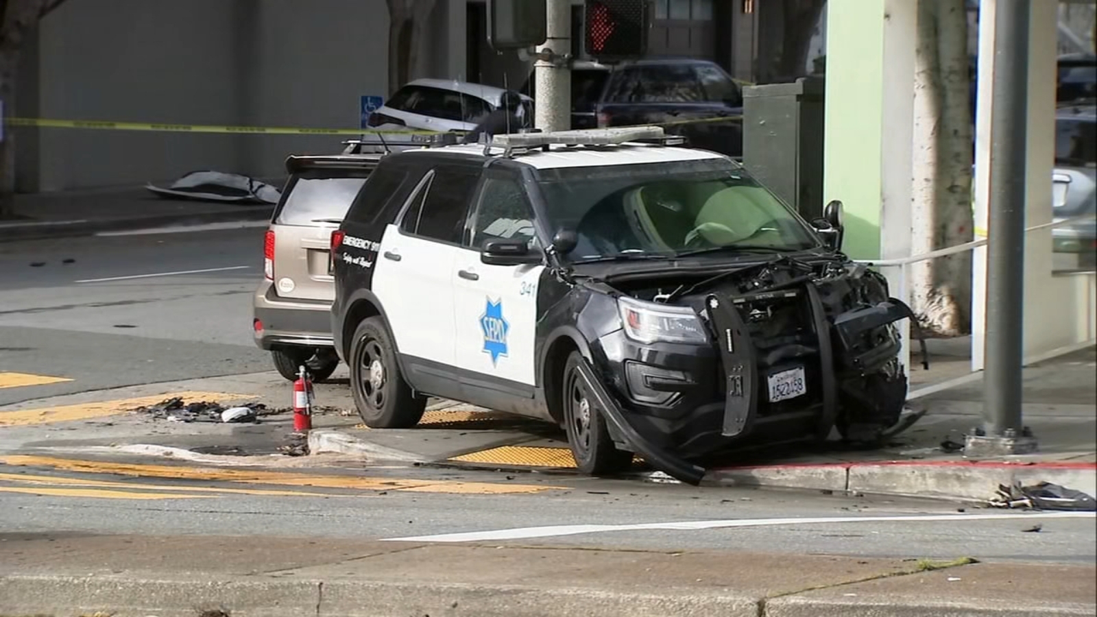 Driver injured after San Francisco police collide with car while in pursuit of another vehicle at Pine and Divisadero Streets