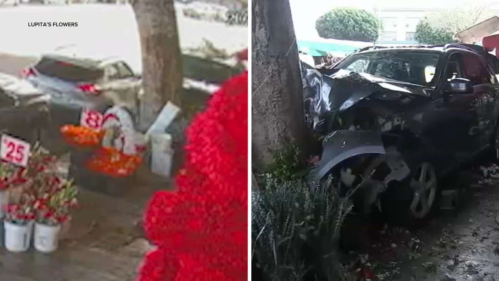 Multiple pedestrians injured after car crashes onto sidewalk in in downtown Los Angeles Flower District