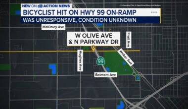 Bicyclist hospitalized after being hit by vehicle near Highway 99 in West Central Fresno