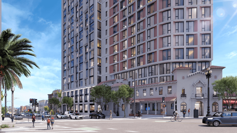 An artist's rendering of a proposed housing project on Market Street in San Francisco.