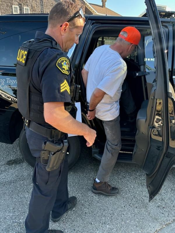 In this July 23, 2024, file photo released by the Cloverdale Police Department, James Unick is arrested for the 1982 murder of 13-year-old Sarah Greer.