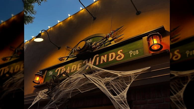 The Trade Winds Pub in Reedley, decorated with cobwebs for Halloween