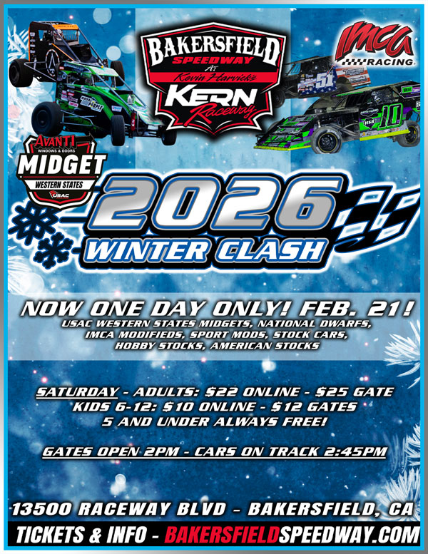 Bakersfield Speedway Season Opener Moves to One Day Only, Saturday February 21st