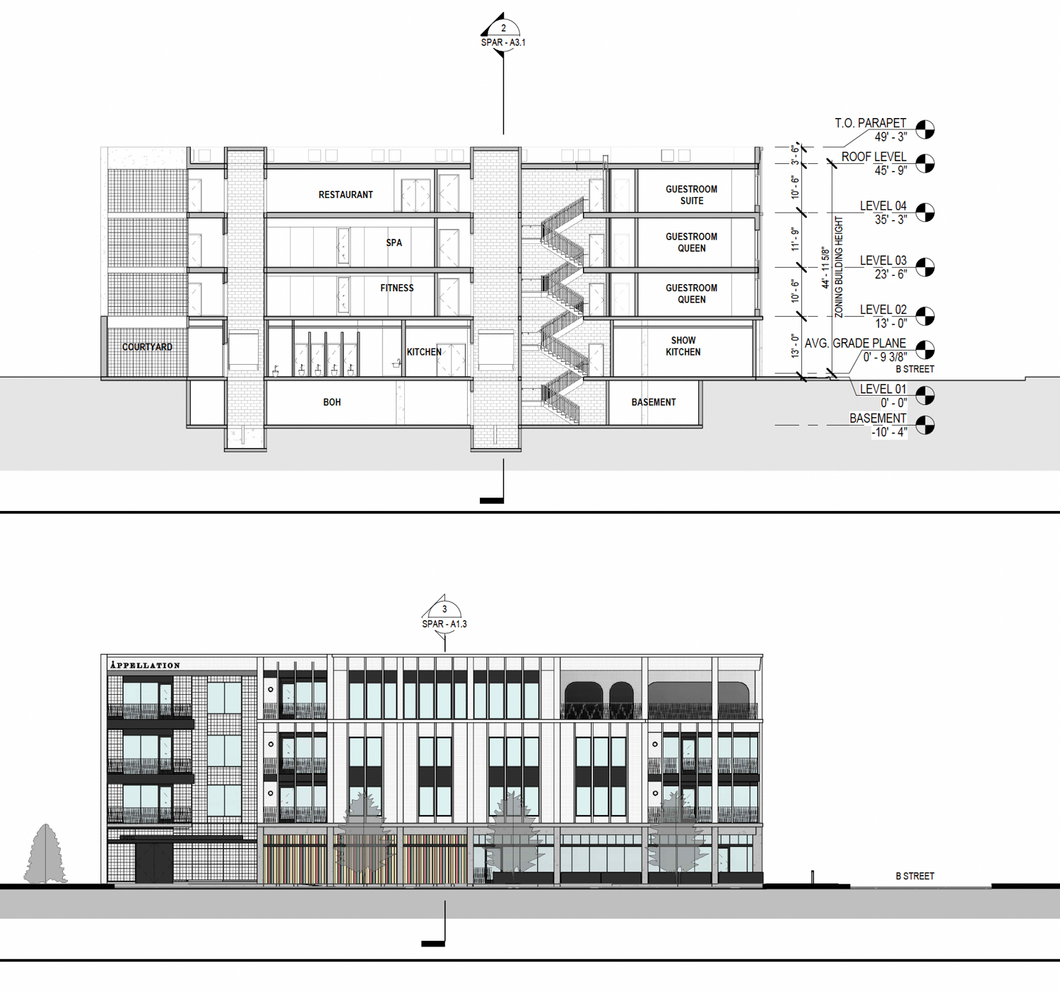 2 Petaluma Boulevard South facade elevations, illustration by Page Southerland Page