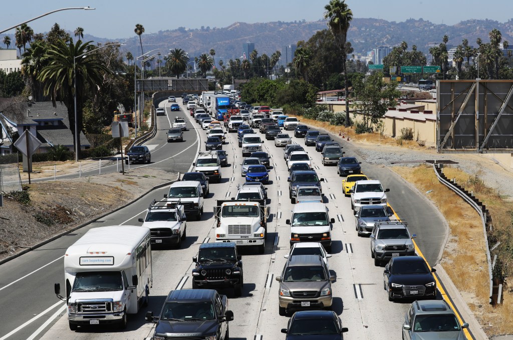 Vehicles on the US 101 freeway in Los Angeles, California, ahead of Labor Day weekend.