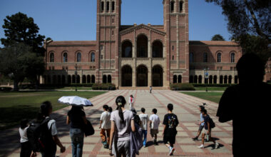FILE PHOTO: People walk through the campus of the University of California Los Angeles (UCLA) in Los Angeles