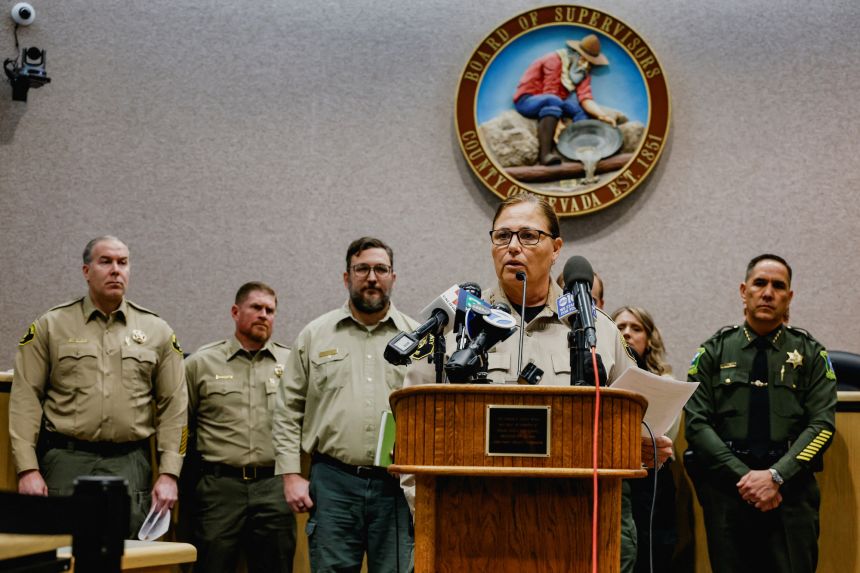 Nevada County Sheriff Shannan Moon speaks during a news conference Wednesday after a group of skiers were trapped in an avalanche in the Sierra Nevada mountains.