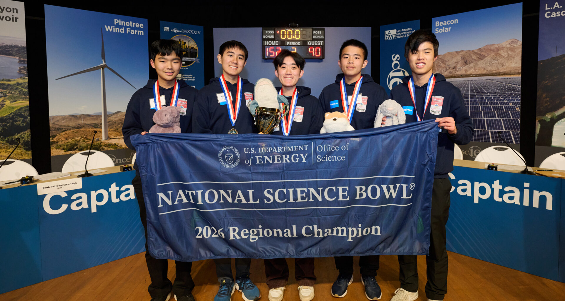 North Hollywood High School team members holding 1st place trophy for LADWP Regional Science Bowl