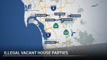 This map shows the locations of some of the illegal vacant house parties being thrown inside homes listed for sale or rent.