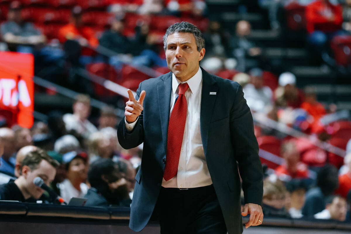 UNLV head coach Josh Pastner walks up the sideline during the second half of the basketball gam ...