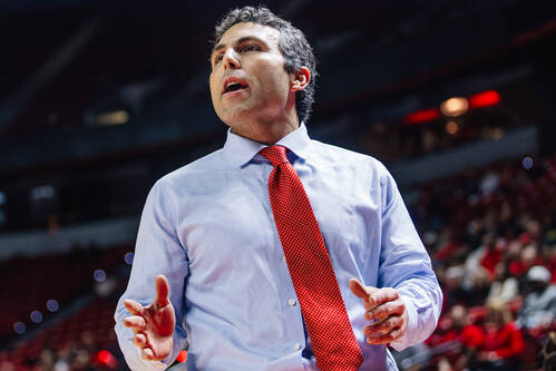 UNLV head coach Josh Pastner coaches his team during an NCAA basketball game between UNLV and F ...