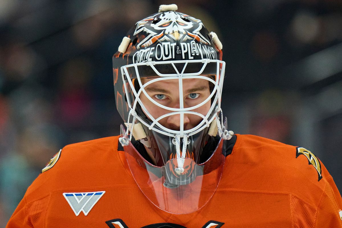 The Anaheim Duck’s goaltender Lukas Dostal (1) wears The Offspring tribute helmet against the Seattle Kraken February 3rd, 2026 in Anaheim California. The Anaheim Duck’s goaltender Lukas Dostal (1) wears The Offspring tribute helmet against the Seattle Kraken February 3rd, 2026 in Anaheim California.